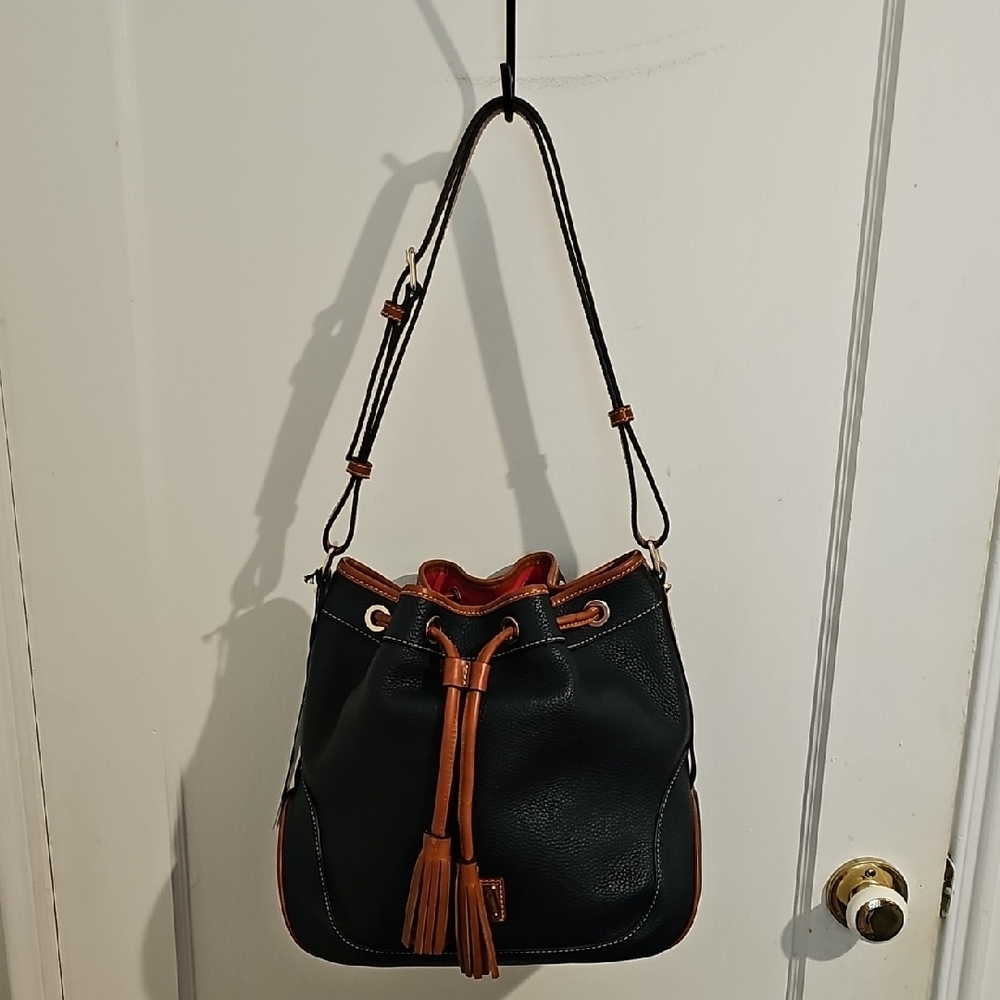Dooney & Bourke Blue and Brown Shoulder Bag with Tassel Accents